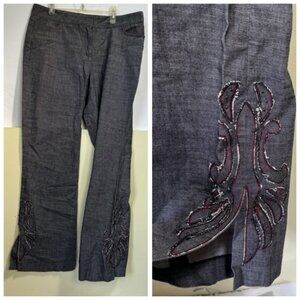 Kenneth Cole Vintage Y2K Embroidered Slit Flare Straight Leg Jean Pant Pocket 10